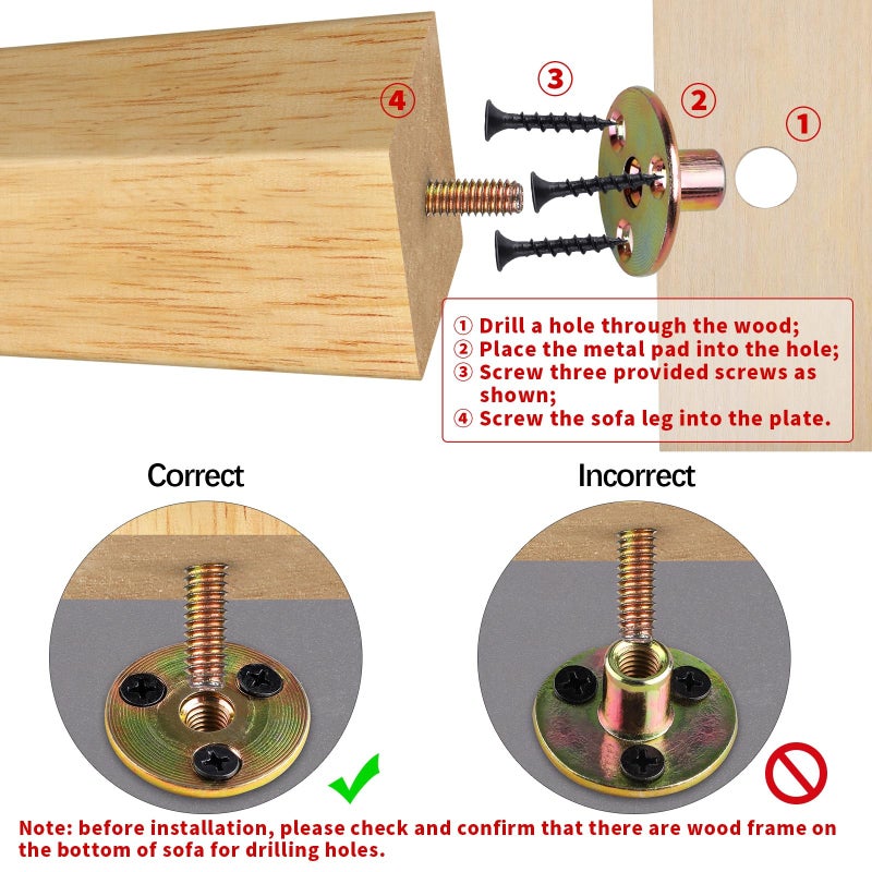 Turstin Set Of 8 Furniture Legs 8 Inch Square Solid Wood Couch Legs Replacement Sofa Legs Mid Century Furniture Feet For Armchair Bed Dresser Cabinet Include Installation Hardware  Natural - Image 3