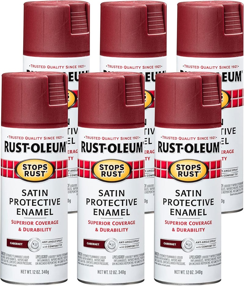Rust-Oleum 248635-6PK Stops Rust Spray Paint, 12 oz, Satin Cabernet, 6 Pack - Image 1