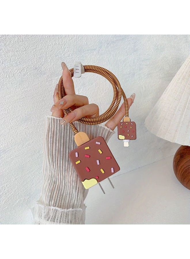 Brown Ice Cream Design Charger Cable Protector Compatible with iPhone 18W 20W Anti Break - Image 1