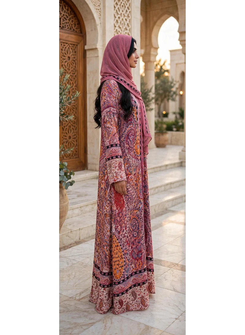 Ikkxa  Vibrant Paisley Printed Open-Front Flared Abaya for Women | Best Price UAE