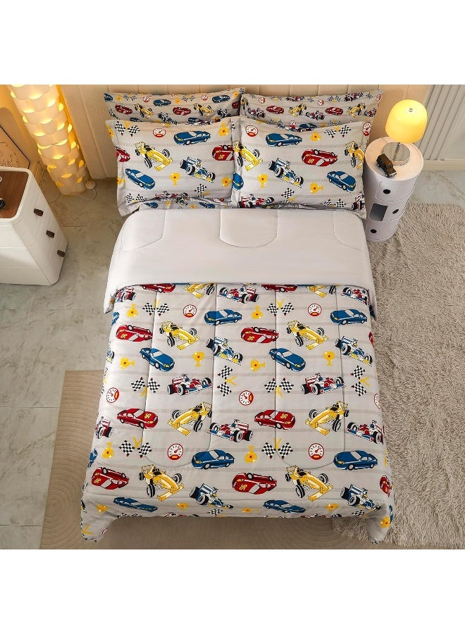 Mooreeke Twin Size Comforter Sets for Boys Kids, 6 Pieces Bed in a Bag Racing Car Bedding Comforter Sheet Set with Shams and Decorative Toy Pillow, Ultra Soft Microfiber Kids Bed Set  - Image 3