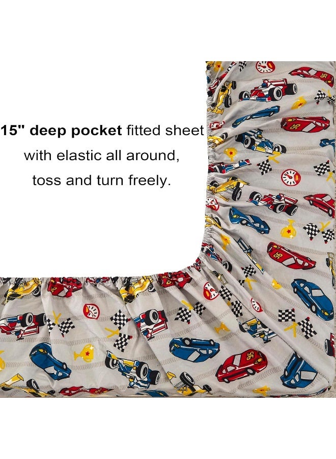 Mooreeke Twin Size Comforter Sets for Boys Kids, 6 Pieces Bed in a Bag Racing Car Bedding Comforter Sheet Set with Shams and Decorative Toy Pillow, Ultra Soft Microfiber Kids Bed Set  - Image 5