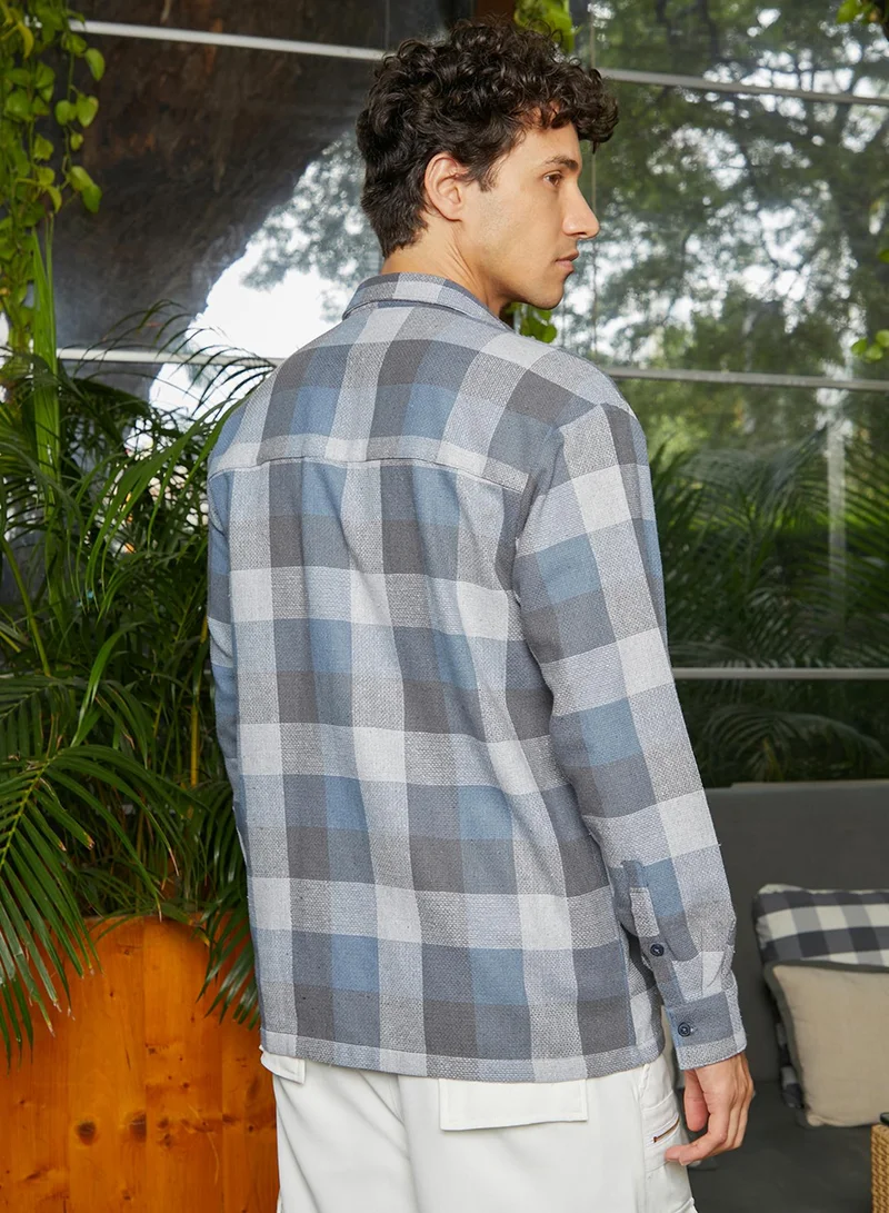 CAHOOT  Men's Icy Blue & Ash Grey Checkered Utility Shacket for Men | Best Price UAE
