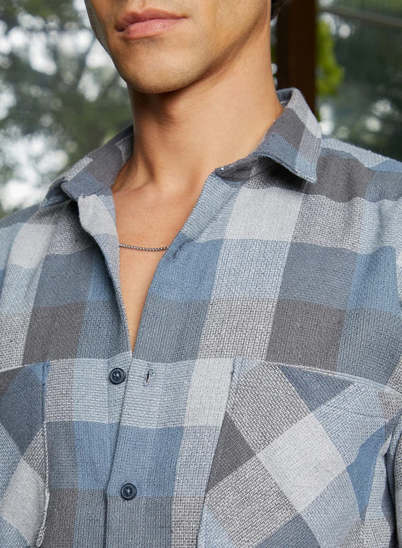 CAHOOT  Men's Icy Blue & Ash Grey Checkered Utility Shacket for Men | Best Price UAE