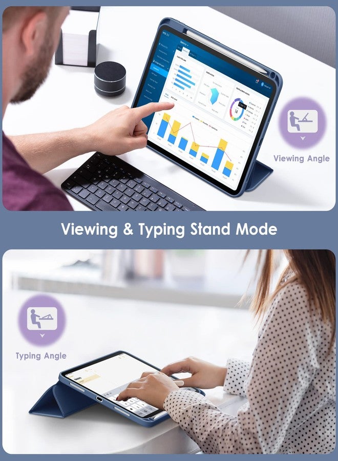 DTTO iPad 10th Generation Case 10.5 Inch 2022, Slim Tri-fold Stand Soft TPU Back with Pencil Holder for iPad 10 Case - Support 2nd Apple Pencil, Auto Sleep/Wake, and Honeycomb Grid Cushion, Navy Blue - Image 5