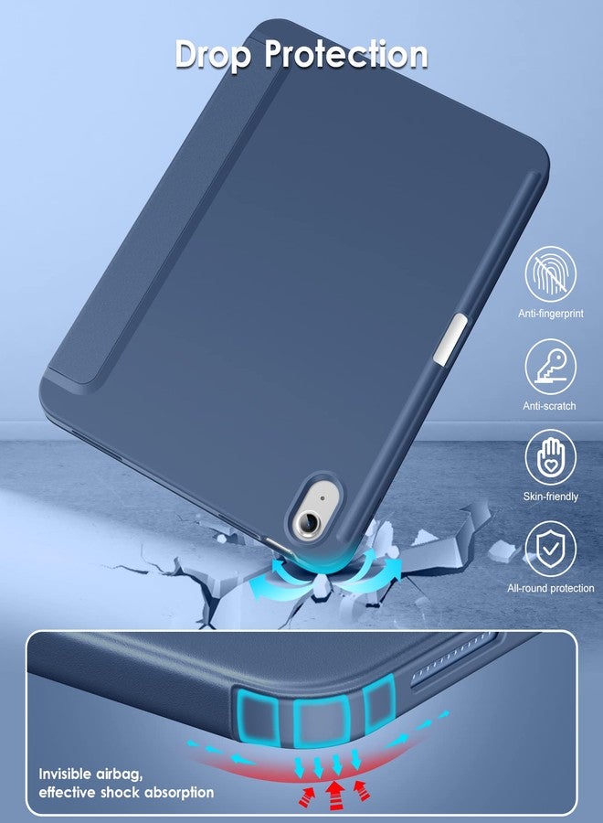 DTTO iPad 10th Generation Case 10.5 Inch 2022, Slim Tri-fold Stand Soft TPU Back with Pencil Holder for iPad 10 Case - Support 2nd Apple Pencil, Auto Sleep/Wake, and Honeycomb Grid Cushion, Navy Blue - Image 4