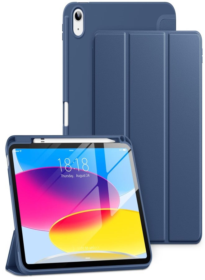 DTTO iPad 10th Generation Case 10.5 Inch 2022, Slim Tri-fold Stand Soft TPU Back with Pencil Holder for iPad 10 Case - Support 2nd Apple Pencil, Auto Sleep/Wake, and Honeycomb Grid Cushion, Navy Blue - Image 1