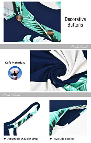 MISFAY Women Summer Spaghetti Strap Button V Neck Sleeveless Causal Beach Cover Up with Pocket(Print Blue,XL) - Image 5