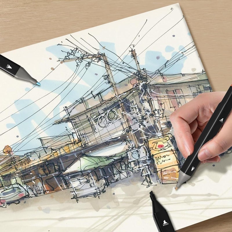 Corslet مجموعة أقلام ماركر مزدوجة الطرف 84 قطعة مجموعة أقلام ماركر كحولية 48 قطعة ومجموعة أقلام فرشاة 36 قطعة أدوات مكتبية مجموعة أقلام رسم للأطفال مجموعة أقلام ماركر كحولية للرسم والخط - Image 5