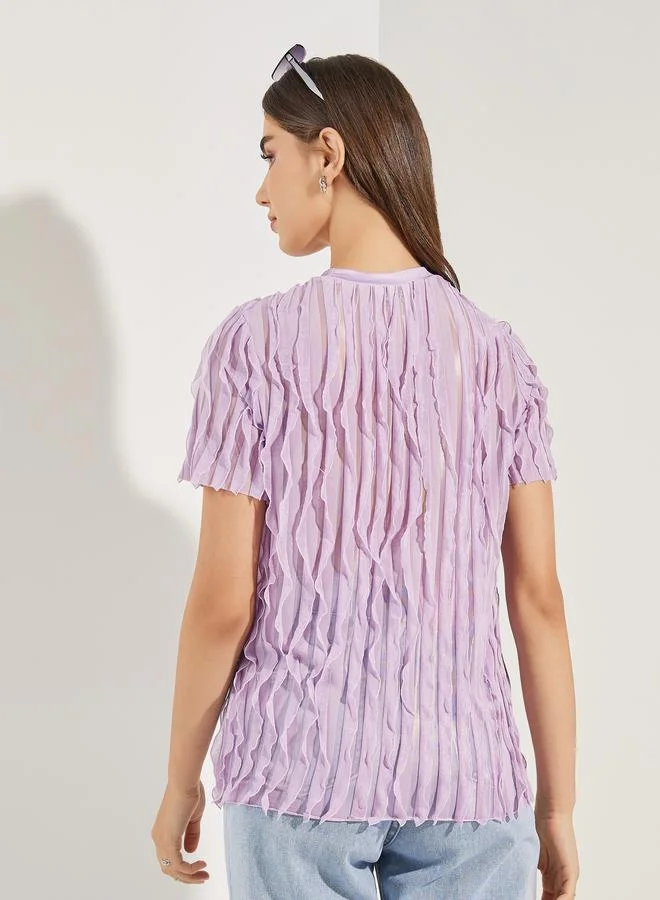 Styli Regular Fit Textured Round Neck T-Shirt