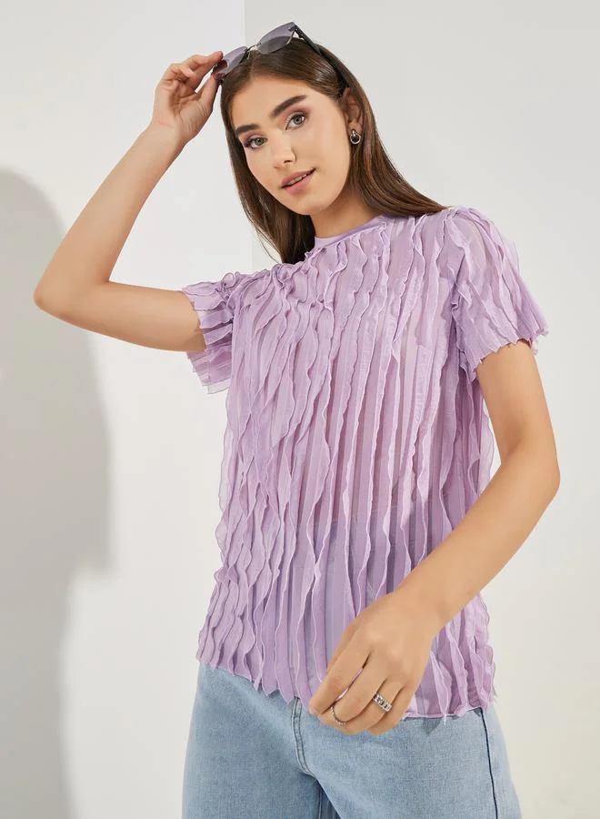 Styli Regular Fit Textured Round Neck T-Shirt