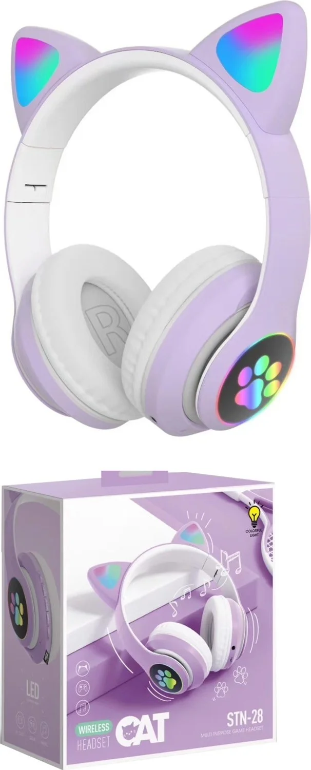 CAT Headset Illuminated RGB Pink Bluetooth Stn Player with Microphone Wireless Lilac