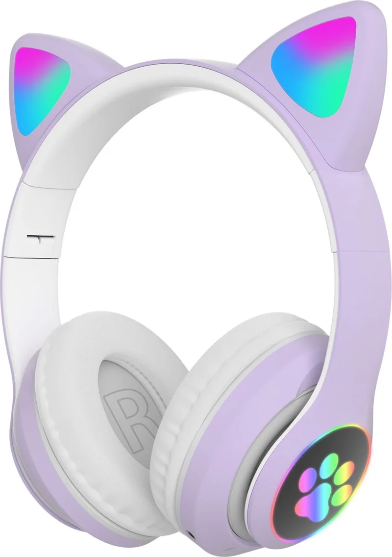CAT Headset Illuminated RGB Pink Bluetooth Stn Player with Microphone Wireless Lilac
