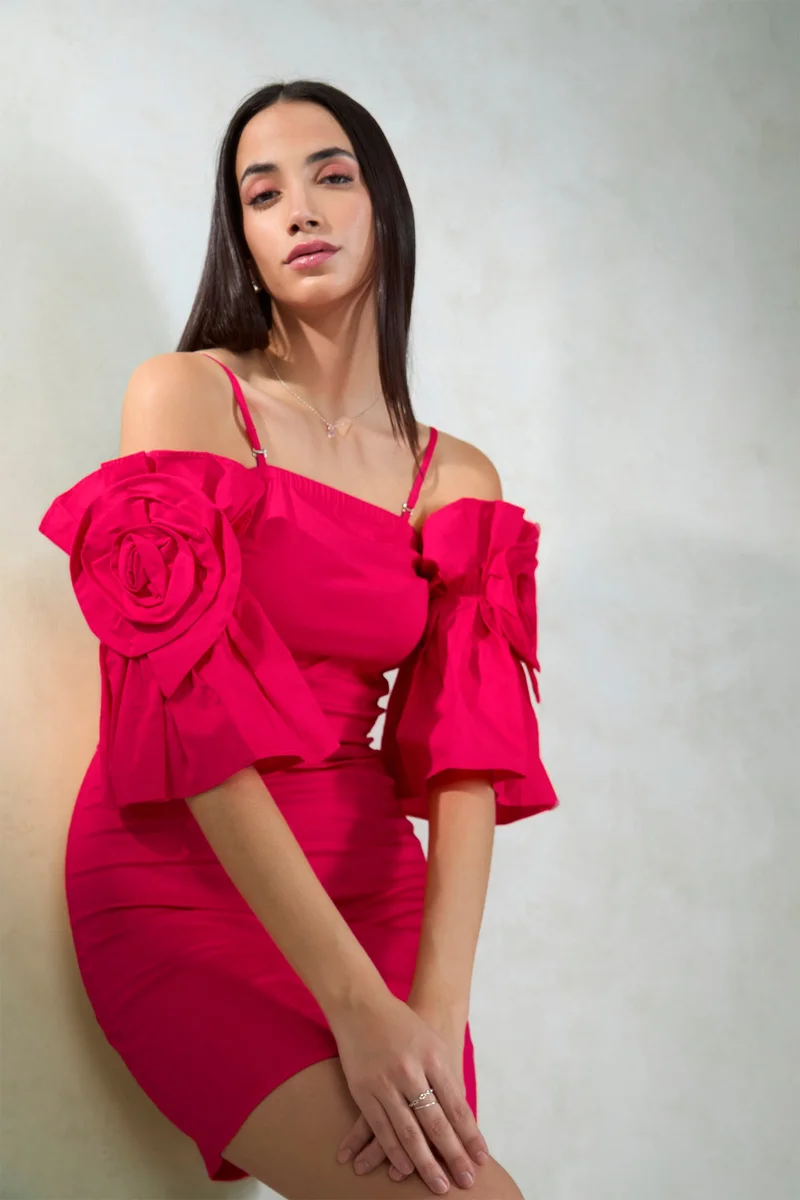 فيرجيو Cotton Stretch Dinnerwear Corsage Bodycon Dresses for Women