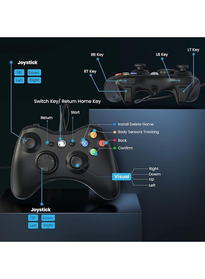 Ergonomic Wired Gaming Controller with Vibration Feedback – Compatible with Xbox 360 & PC – Black - Image 4