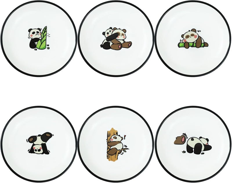 SOCOSY Super Cute Cartoon Panda Ceramic Sauce Dishes Seasoning Dishes Little Cat Dog Bird Feeding Bowls Sushi Soy Dipping Bowls Appetizer Plates Dessert PlatesPanda5 Inch Set of 6 - Image 1