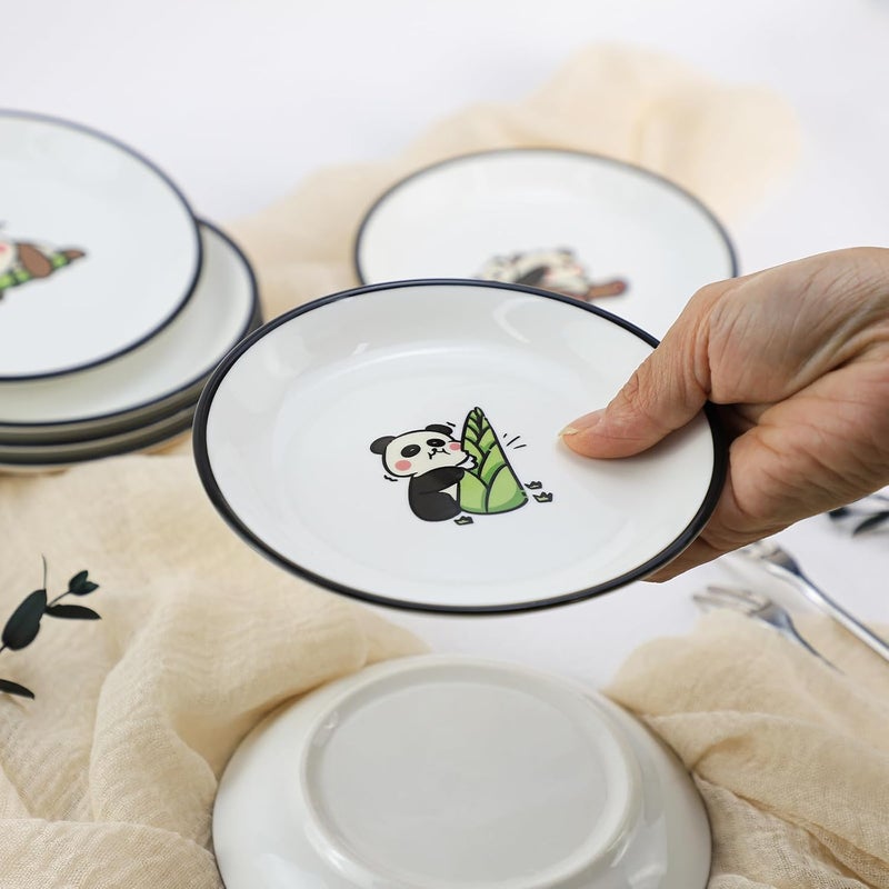 SOCOSY Super Cute Cartoon Panda Ceramic Sauce Dishes Seasoning Dishes Little Cat Dog Bird Feeding Bowls Sushi Soy Dipping Bowls Appetizer Plates Dessert PlatesPanda5 Inch Set of 6 - Image 5