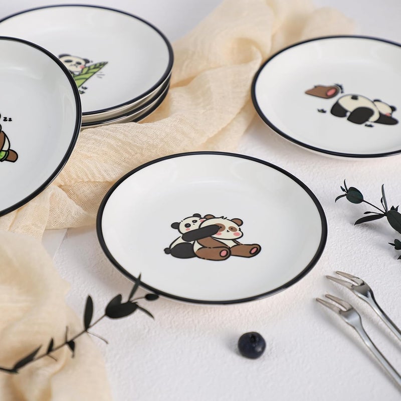 SOCOSY Super Cute Cartoon Panda Ceramic Sauce Dishes Seasoning Dishes Little Cat Dog Bird Feeding Bowls Sushi Soy Dipping Bowls Appetizer Plates Dessert PlatesPanda5 Inch Set of 6 - Image 4