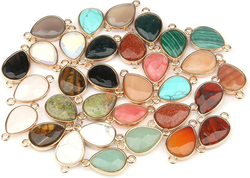 5Pcs Natural Stone Pendants, Agate Crystal Quartz Stone Connectors Charms Healing Chakra Gemstone Necklace Links Pendants for Jewelry Making 28X15X7mm (Random Mixed Colors)