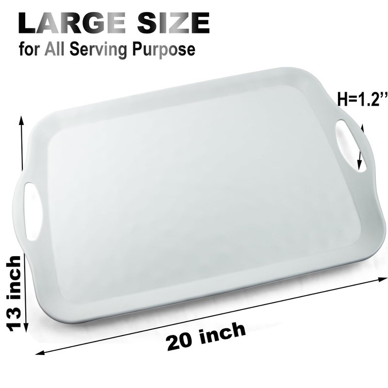 ECOIOU Extra Large Serving Tray with Handles, 20x13 inch, Set of 2 Melamine Platters for Serving Food, Turkey, Cookie, Rectangular Trays for Eating, Raised Dots Matt Finished, Dishwasher Safe, White - Image 2