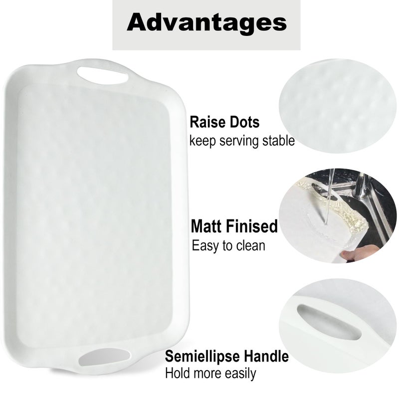 ECOIOU Extra Large Serving Tray with Handles, 20x13 inch, Set of 2 Melamine Platters for Serving Food, Turkey, Cookie, Rectangular Trays for Eating, Raised Dots Matt Finished, Dishwasher Safe, White - Image 4