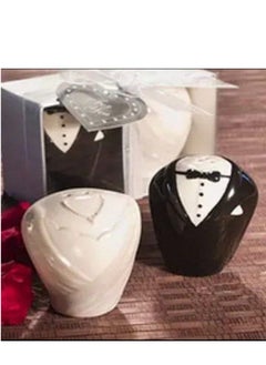Generic Bride and Groom Porcelain Salt and Pepper Shaker Set (Salt and Pepper Shaker) Packet of 2 Pieces  - Image 1
