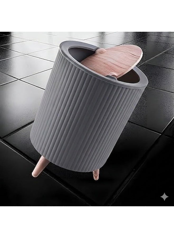 Multipurpose basket with a swivel wooden lid – Grey - Image 2