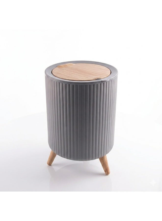 Multipurpose basket with a swivel wooden lid – Grey - Image 1