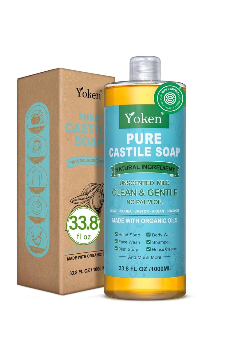 Yoken EWG Verified Castile Soap Liquid Unscented 33.8 fl oz Pure Castile Liquid Soap Made With Organic Oil, Clean & Gentle, Natural Castor Oil Soap for Body Wash, Hand, Dishes, Laundry, No Fragrance - pzsku/ZCA9DAA01FF4C547D9D87Z/45/1741158516/9cf84853-e23a-490a-b65b-63cc90d85fa6