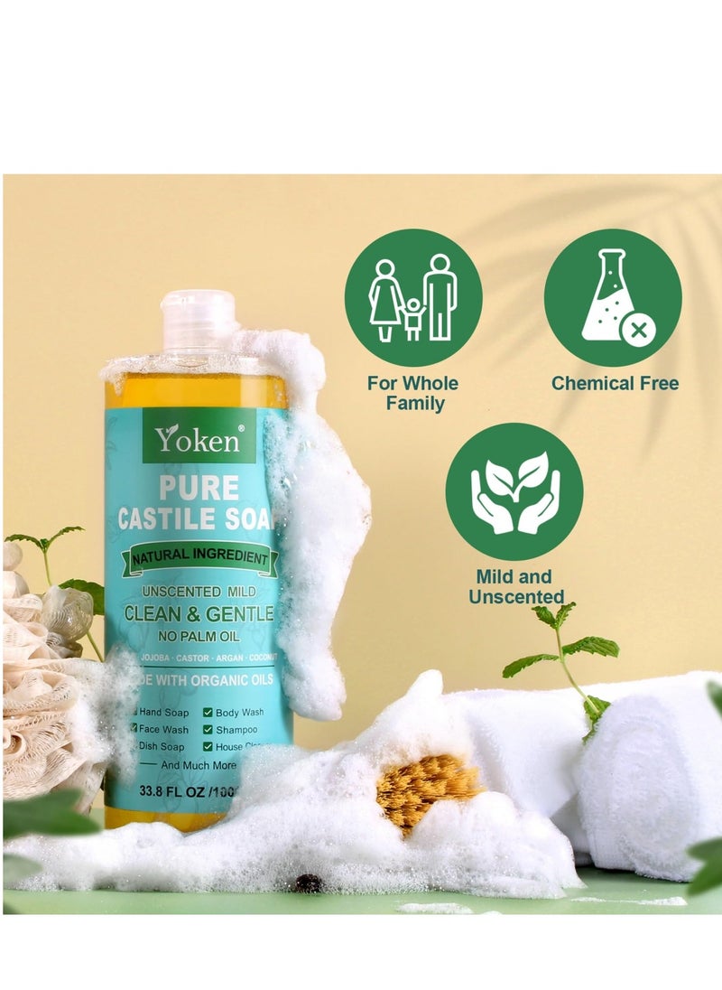 Yoken EWG Verified Castile Soap Liquid Unscented 33.8 fl oz Pure Castile Liquid Soap Made With Organic Oil, Clean & Gentle, Natural Castor Oil Soap for Body Wash, Hand, Dishes, Laundry, No Fragrance - pzsku/ZCA9DAA01FF4C547D9D87Z/45/1741158536/a63c2587-848e-4322-9616-6a5617dc11aa