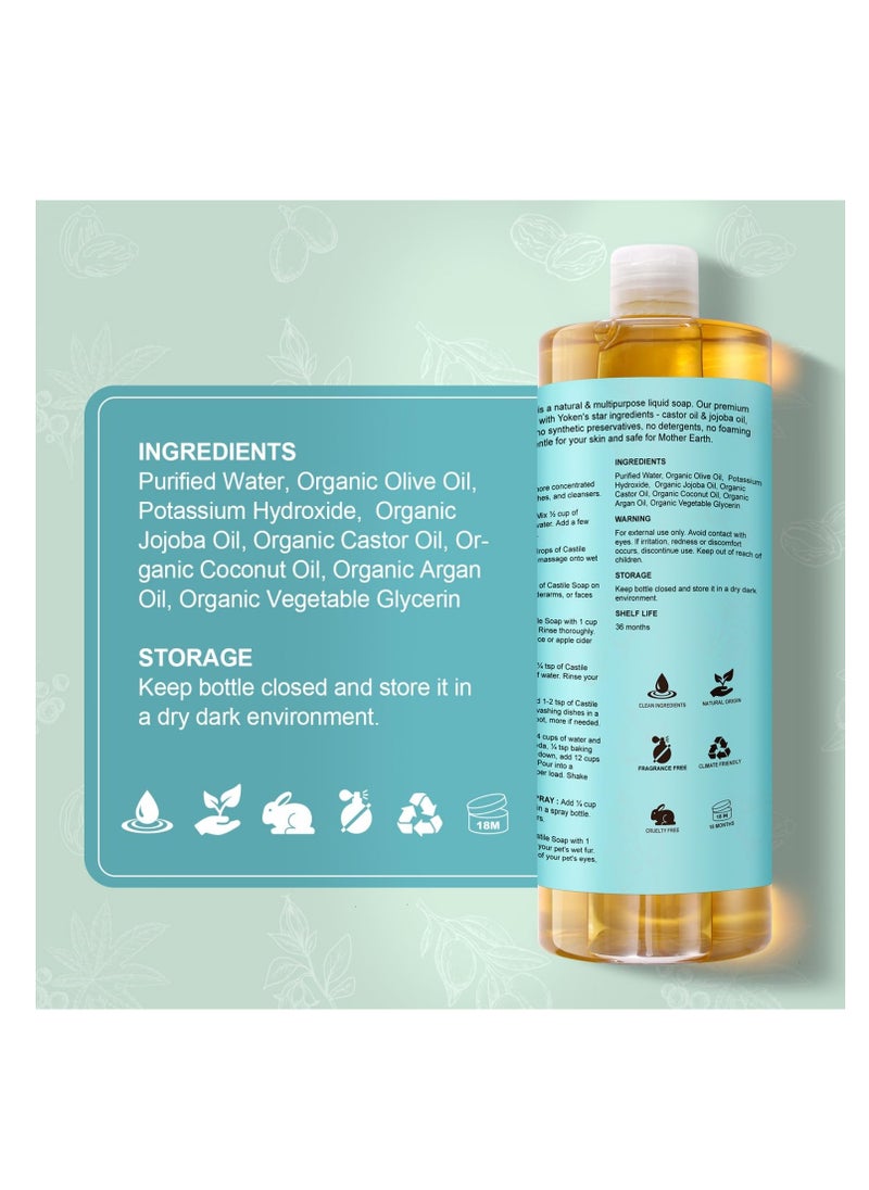 Yoken EWG Verified Castile Soap Liquid Unscented 33.8 fl oz Pure Castile Liquid Soap Made With Organic Oil, Clean & Gentle, Natural Castor Oil Soap for Body Wash, Hand, Dishes, Laundry, No Fragrance - pzsku/ZCA9DAA01FF4C547D9D87Z/45/1741158557/08a583ac-c8a3-477a-8b16-822a9c777a0f