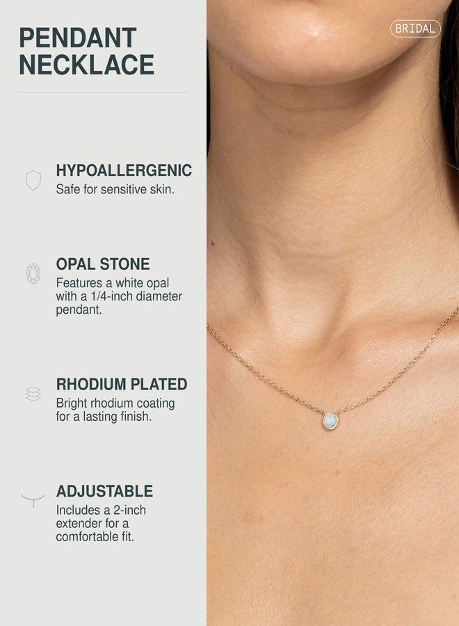 PAVOI Round Opal Pendant Necklace for Women, White Gold, Opal - Image 2