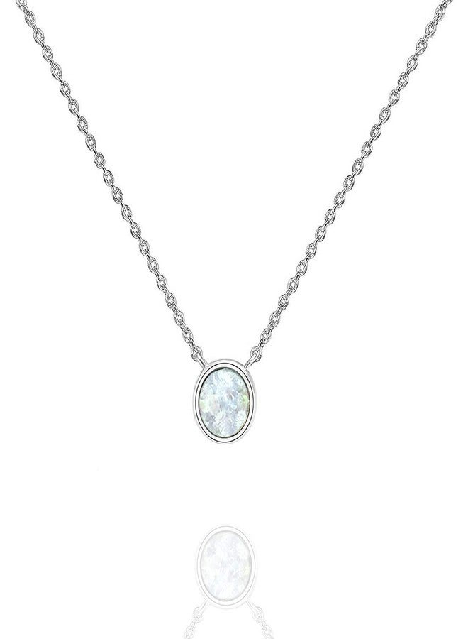 PAVOI Round Opal Pendant Necklace for Women, White Gold, Opal - Image 1