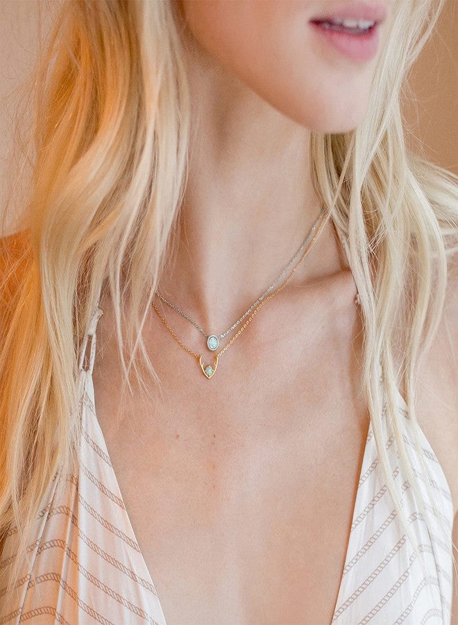 PAVOI Round Opal Pendant Necklace for Women, White Gold, Opal - Image 5