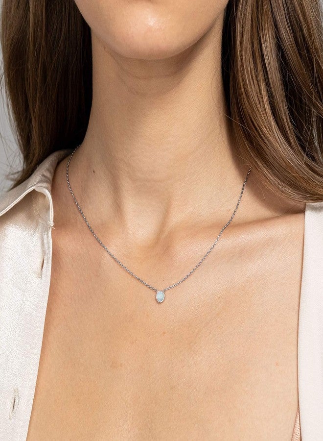 PAVOI Round Opal Pendant Necklace for Women, White Gold, Opal - Image 3