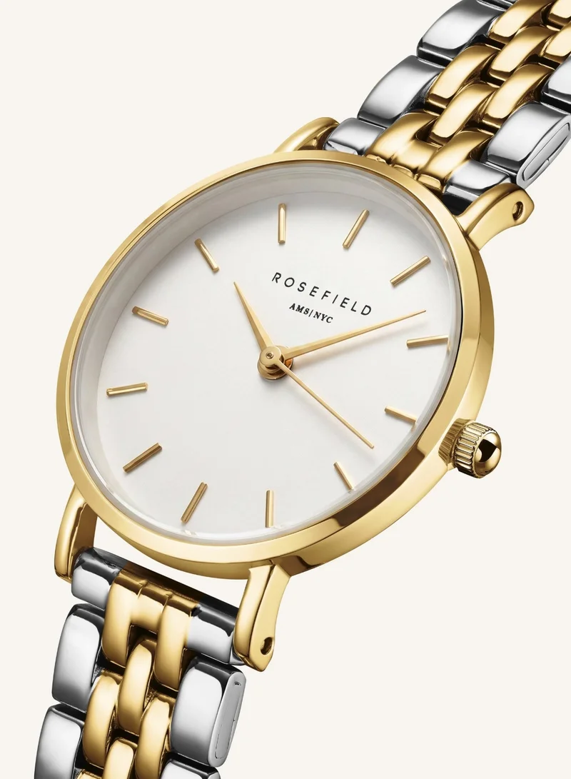 Rosefield  Women's Small Edit Round Analogue Watch, White Dial, Two-Tone Steel Bracelet for Women | Best Price UAE