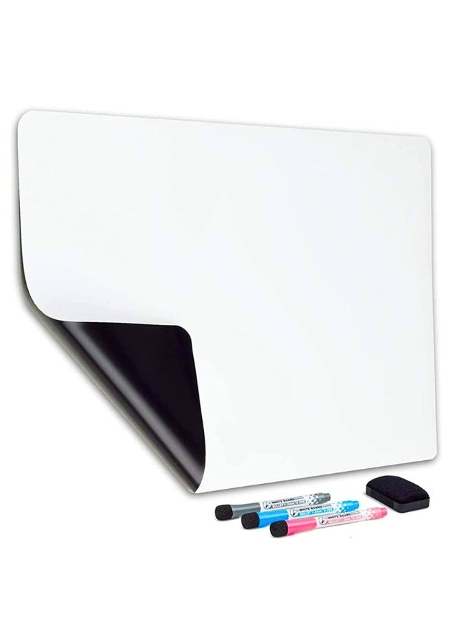 Magnetic Dry Erase Whiteboard Sheet for Fridge 17x12in, Whiteboard, 3 Pens and Eraser - Refrigerator White Board Planner & Organizer - Image 1