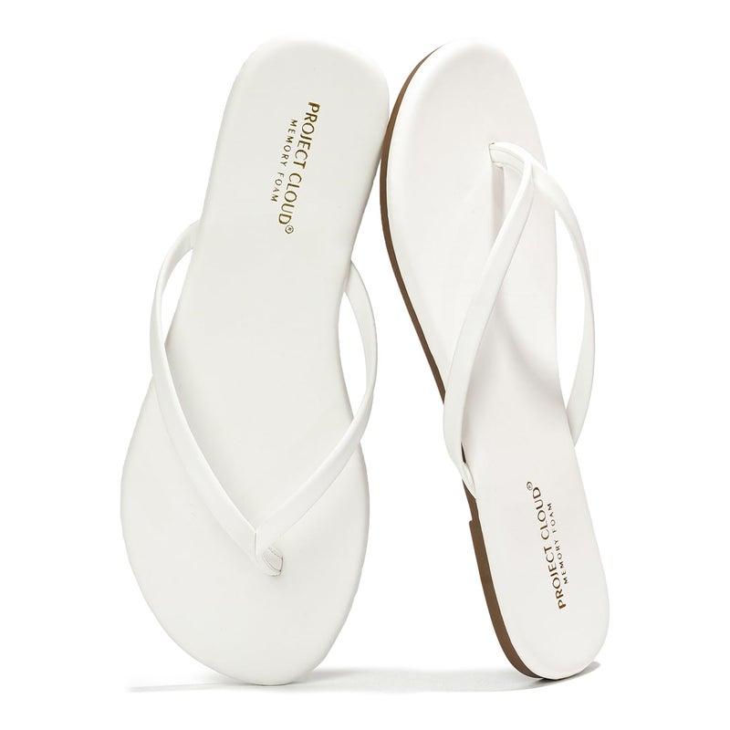 Project Cloud Flip Flops for Women Footwear- Lightweight and Memory Foam Insole Sandals for Women 2026 - Durable Non-Slip Beach Essentials Flats for Women Sandals (Foundations, White, 8) - Image 1