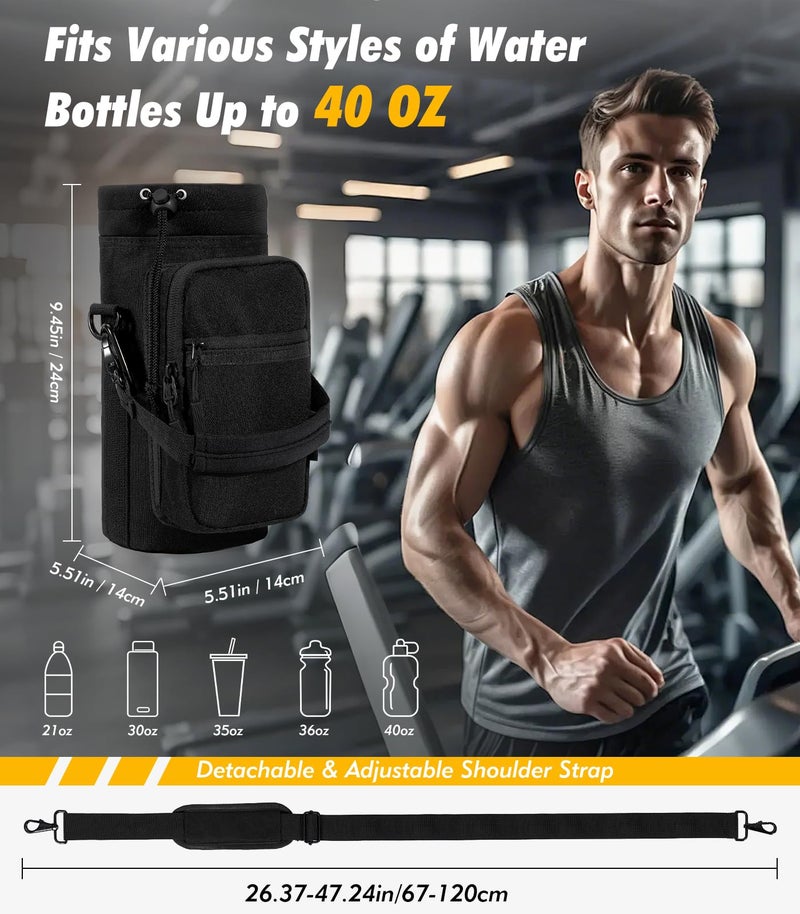 Nuovoware Magnetic Gym Bag Water Bottle Carrier Holder with Adjustable Shoulder Strap, 40oz Magnets Magnetic Gym Bag Bottle Pouch Sling, 2 Pocket Sling Neoprene Organizer Sleeve, Black - Image 4