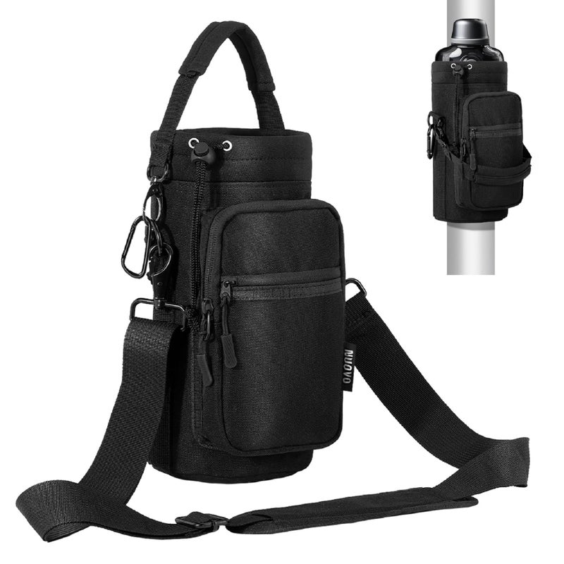 Nuovoware Magnetic Gym Bag Water Bottle Carrier Holder with Adjustable Shoulder Strap, 40oz Magnets Magnetic Gym Bag Bottle Pouch Sling, 2 Pocket Sling Neoprene Organizer Sleeve, Black - Image 1