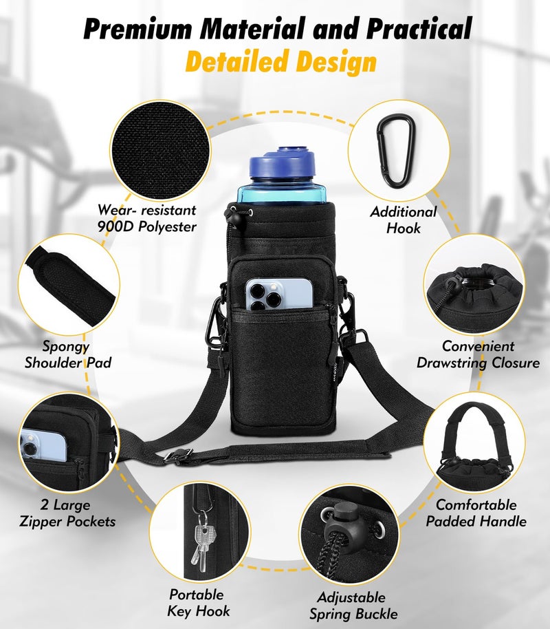 Nuovoware Magnetic Gym Bag Water Bottle Carrier Holder with Adjustable Shoulder Strap, 40oz Magnets Magnetic Gym Bag Bottle Pouch Sling, 2 Pocket Sling Neoprene Organizer Sleeve, Black - Image 3