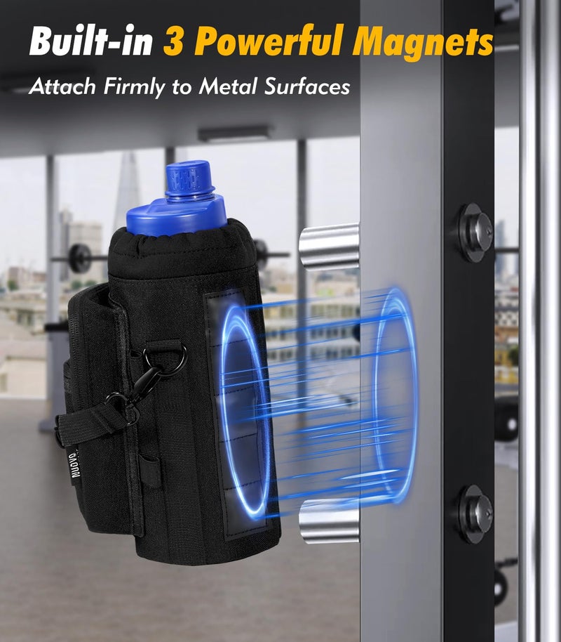 Nuovoware Magnetic Gym Bag Water Bottle Carrier Holder with Adjustable Shoulder Strap, 40oz Magnets Magnetic Gym Bag Bottle Pouch Sling, 2 Pocket Sling Neoprene Organizer Sleeve, Black - Image 2