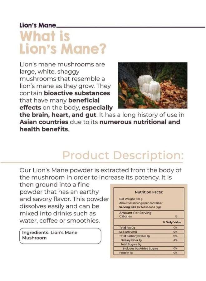 Livsmart Organic Lion’s Mane Mushroom Powder, Brain & Focus Support (100g) - Image 3