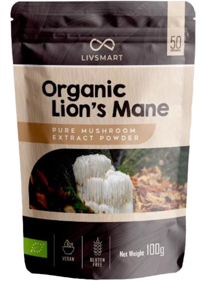 Livsmart Organic Lion’s Mane Mushroom Powder, Brain & Focus Support (100g) - Image 1