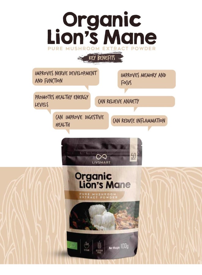 Livsmart Organic Lion’s Mane Mushroom Powder, Brain & Focus Support (100g) - Image 2