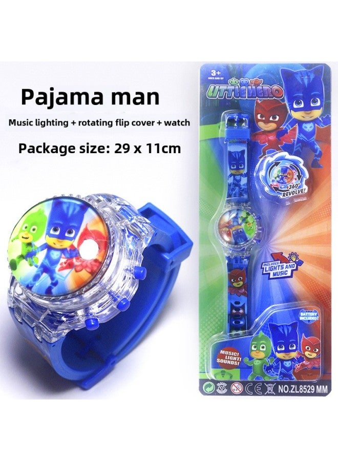 Rotating Flip Light Music Watch Cover Can Be Rotated And Decompressed With Exquisite Cartoon Pattern Digital-Color:8529  Masked Man - Image 1