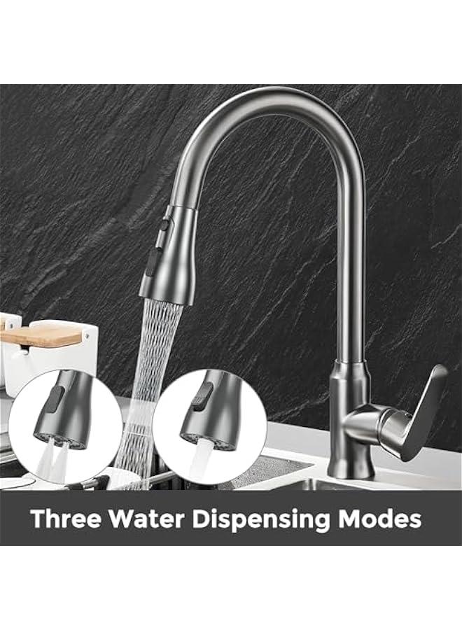 Kitchen Faucet, Single-Handle High Arc Swan-Neck Modern Stainless Steel Kitchen Faucet with Pull Down Sprayer Brushed Nickel, 3-Function Sprayer, Fingerprint Resistant, Deck Plate Not Included - Image 5