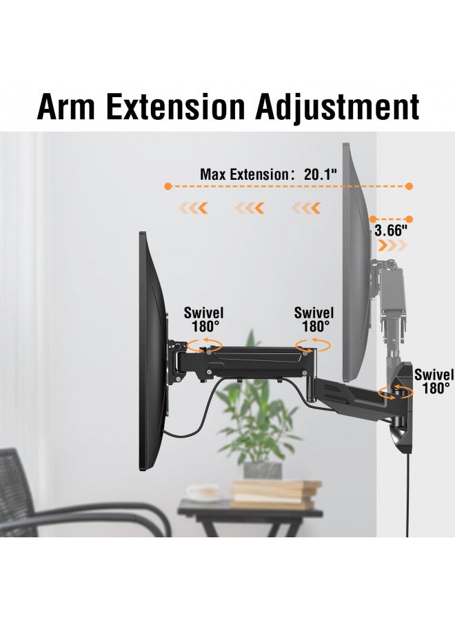ELIVED Height Adjustable TV Wall Mount for Most 23-55 Inch TVs, Spring Arm Full Motion Swivel Tilt Articulating TV Mount Bracket, Max VESA 400x400mm, Support 11-66 lbs, YD1010 - Image 4