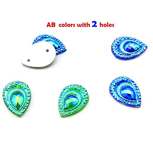 DZS Elec 50pcs Birdseye Water Drop Blue and Green Double Color Edge Flat Bottom Resin Peacock Feather Rhinestones Beads for Sewing DIY Crafts Accessories - Image 4