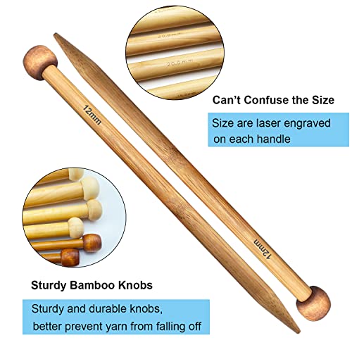 Weabetfu Large Size Bamboo Knitting Needle Straight Single Pointed Thick Knit Needles 10-inch Length Jumbo Knitting Needles for Huge Chunky Yarn Handmade DIY Knitting,US Size 15(10mm) - Image 3